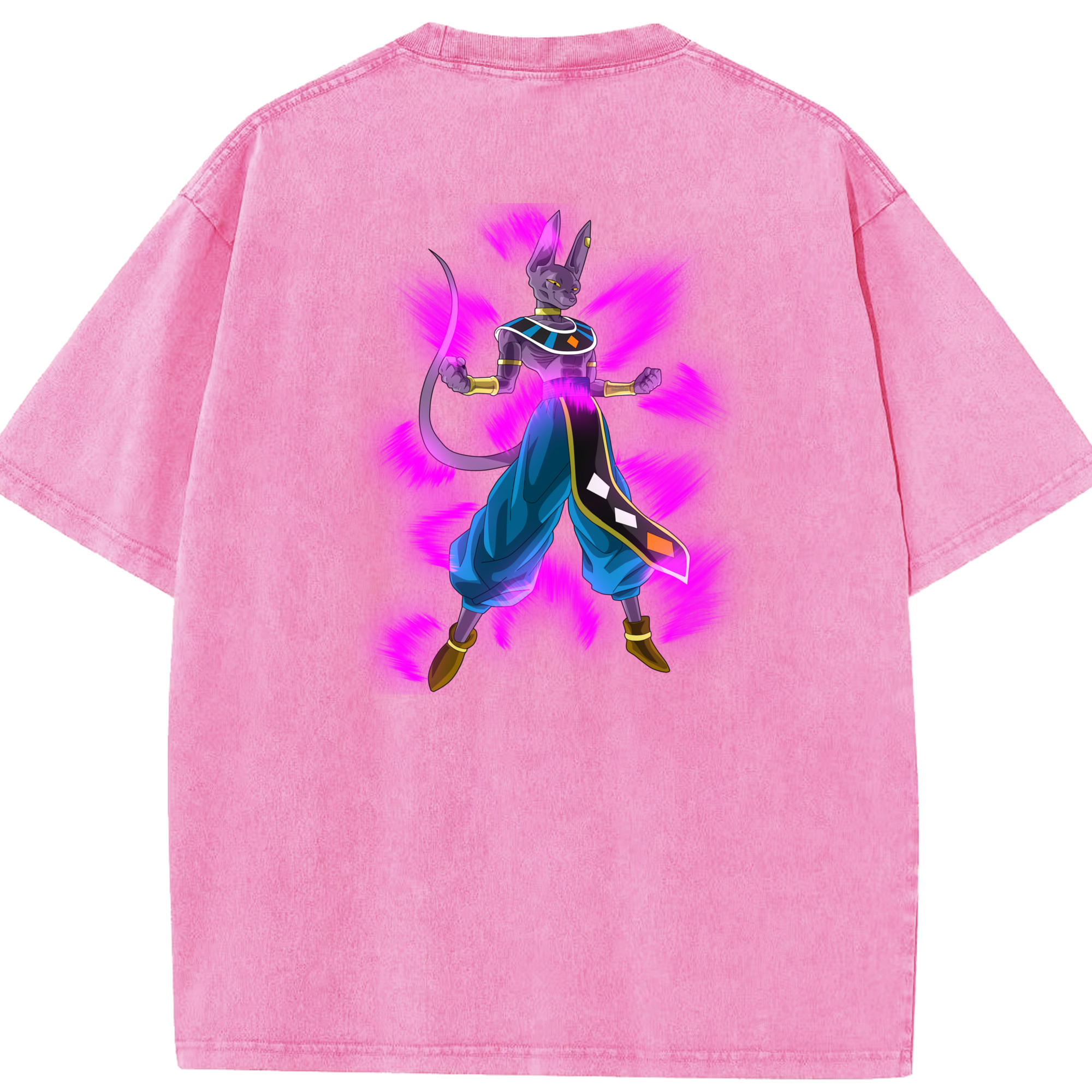 （画像用） ドラゴンボール ビルス 破壊神ビルス DRAGON BALL Beerus Birusu 綿100% ヴィンテージ風 半袖Tシャツ（背面プリント）